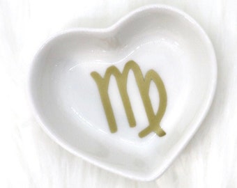 Zodiac Sign Heart Shaped Jewelry Dish, Personalized Gift, Thoughtful Gift For Friend, Sister, Mom, Coworker, Custom Birthday Gift For Her
