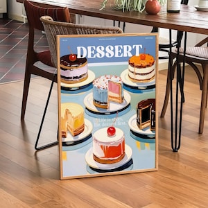 Kitchen Wall Decor, Colorful Kitchen Art, Dessert Quote Wall Art, Cake Printable, Trendy Kitchen, Cake Baking Art Print, Cake Art Poster