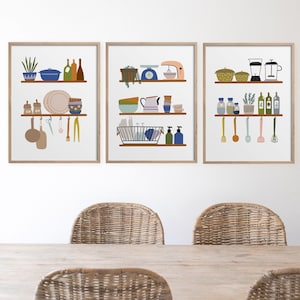 Set of 3  Printable Kitchen Wall Art, Kitchen Poster, Cooking Utensils, Kitchen Decor, Kitchen Supplies Art, Modern Kitchen Digital Prints