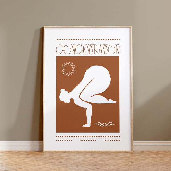 Yoga Pose Poster, Concentration Quote Art, Abstract Woman Yoga, Yoga Room Decor, Spiritual Wall Decor, Yoga Lover Gift, Yoga Woman Art