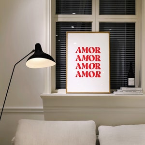 Amor Digital Print, Red Love Print, Spanish Love Art, Home Wall Decor, Love Typography Poster, Modern Minimalist Print, One Word Printable