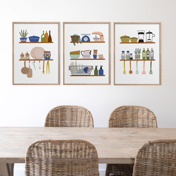 Set of 3  Printable Kitchen Wall Art, Kitchen Poster, Cooking Utensils, Kitchen Decor, Kitchen Supplies Art, Modern Kitchen Digital Prints