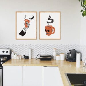 Set of 2 Coffee Wall Art, Skull Hand Coffee, Halloween Home Decor, Skull Wall Art, Halloween Digital Art, Spooky Coffee Print, Coffee Lover image 6