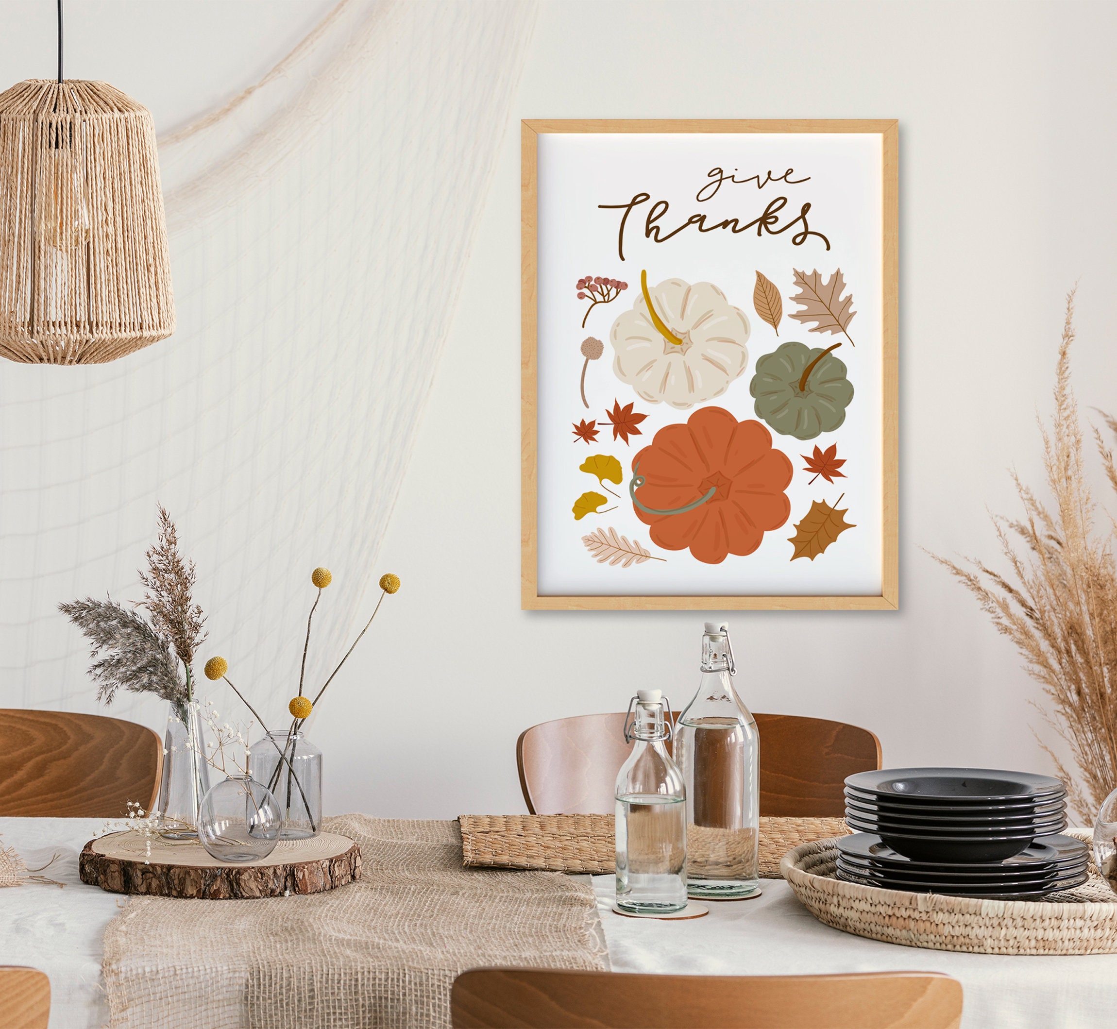 Give Thanks Wall Art Printable Autumn printable Fall Leaf Etsy