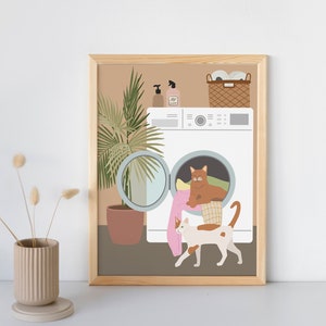 Set of 2 Laundry Room Wall Decor, Printable Laundry Art, Laundry Cats ...