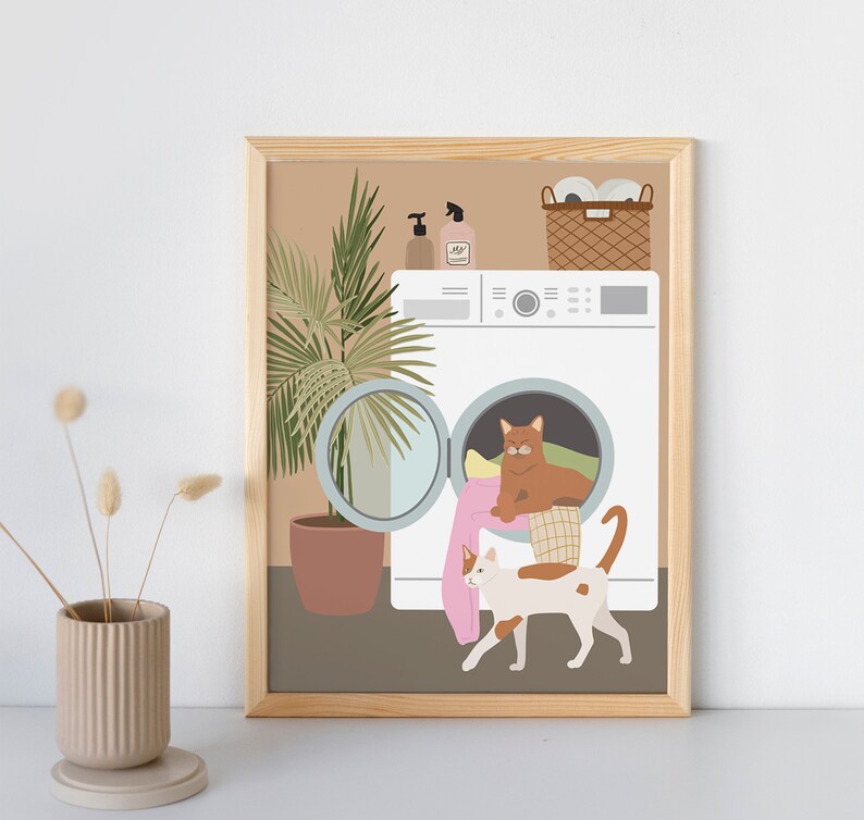 Set of 2 Laundry Room Wall Decor, Printable Laundry Art, Laundry Cats ...