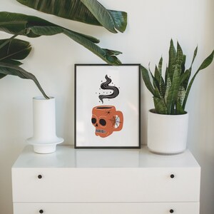 Set of 2 Coffee Wall Art, Skull Hand Coffee, Halloween Home Decor, Skull Wall Art, Halloween Digital Art, Spooky Coffee Print, Coffee Lover image 4