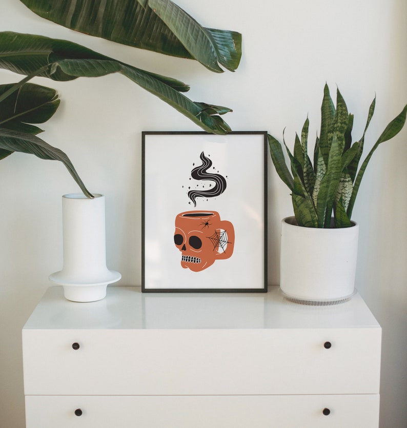 Set of 2 Coffee Wall Art, Skull Hand Coffee, Halloween Home Decor, Skull Wall Art, Halloween Digital Art, Spooky Coffee Print, Coffee Lover image 4