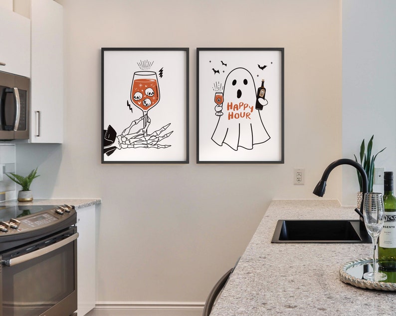 Set of 3 Bar Cart Prints, Halloween Home Decor, Kitchen Wall Art, Bar Digital Print, Witchy Printable, Spooky Digital Print, Skull Art Print image 9