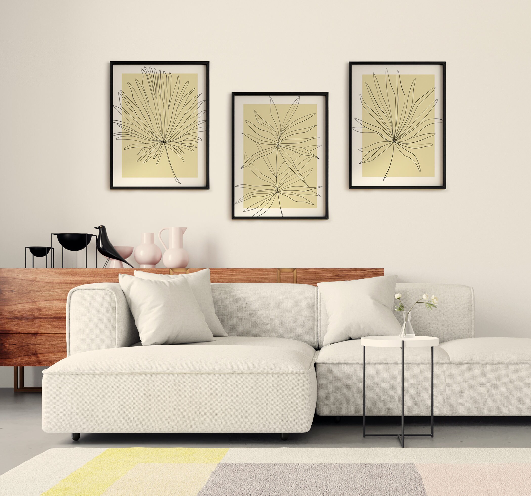 Set of 3 Leaves Wall Art Abstract Line Leaf Printable Boho - Etsy UK