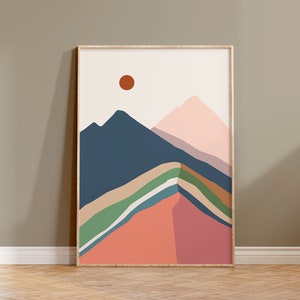 Boho Mountain Wall Art, Abstract Landscape Poster, Colorful Mountain Art, Modern Mountain Print, Living Room Wall Decor, Scenery Art Poster
