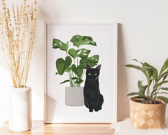 Schwarze Katze Monstera Wandkunst, schwarze Katze Kunstwerk, Katze und  Pflanze Poster, Aquarell Katze Druck, Katzenliebhaber Kunst, Katze  Zimmerpflanze, Monstera Druck - Etsy.de