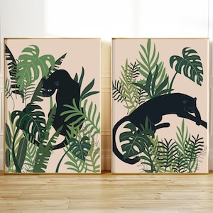Black Panther Wall Art of Set 2, Black Panther Art,  Wild Cat, Boho Black Panther, Jaguar Print, Black Panther Poster, Black Panther Print
