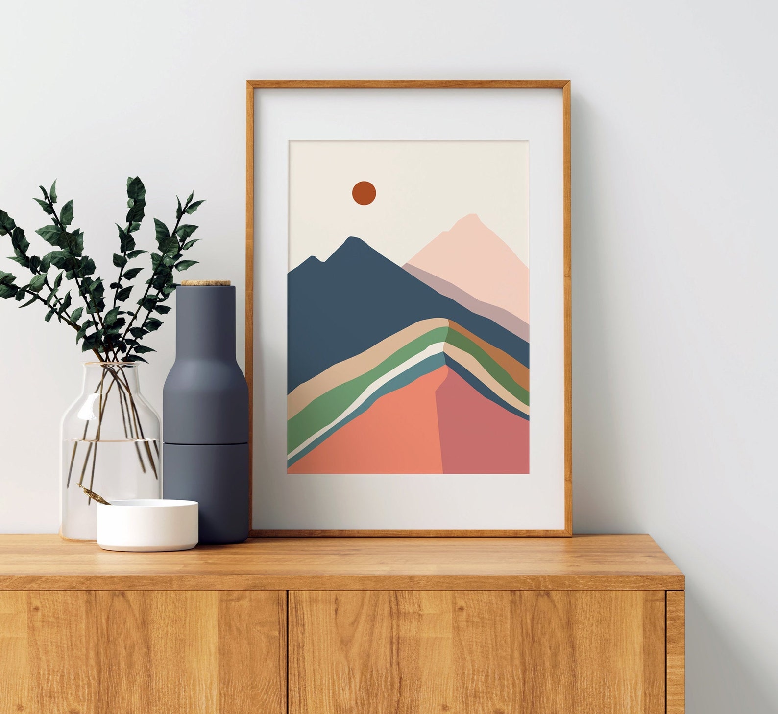 Boho Mountain Wall Art AbstractLandscape Poster Colorful Etsy