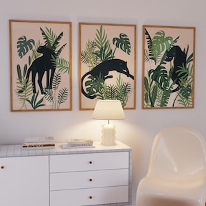 Black Panther Wall Art of Set 3, Black Panther Art, Wild Cat, Wildlife, Cat Lover Gift, Jaguar, Black Panther Poster, Black Panther Print