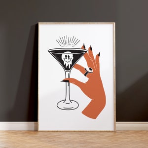 Cocktail Wall Art, Halloween Printable, Witch Hand Print, Halloween Home Decor, Spooky Print, Witchy Digital Print, Halloween Drinking Print