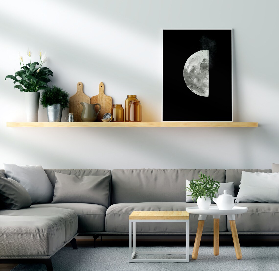 Half Moon Wall Art Printable Watercolor Moon Art Space Art Etsy