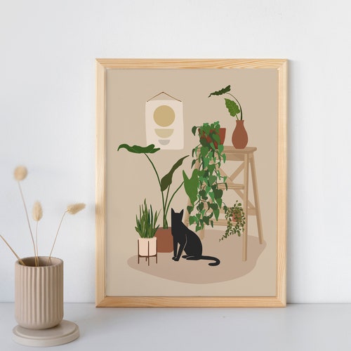 Printable Cats and House Plants Wall Art Printable Cat Art Etsy
