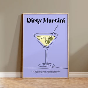 Cocktail Wall Art, Printable Martini Art, One Line Drawing Martini, Minimalist Cocktail Poster, Bar Print, Drink Wall Decor, Kitchen Decor