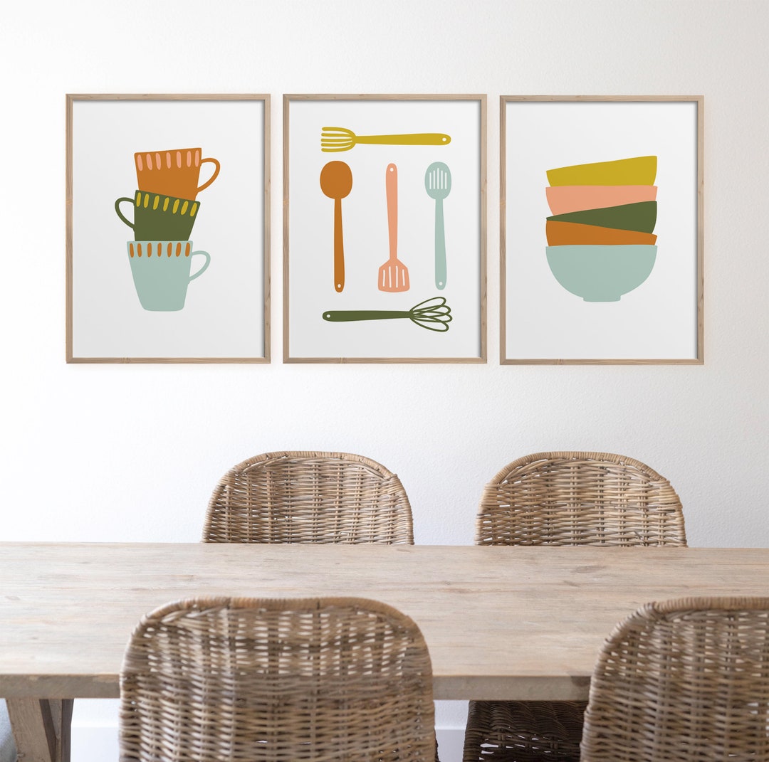 kitchen decor | kitchen prints | kitchen wall art |... Set of 3 Kitchen Art Prints, Cooking Utensils Print, Boho Kitchen Wall ...