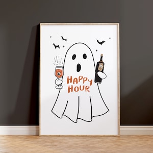 Arte de vinho fantasma, Halloween KitchenArt, impressão digital fantasma, impressão de carrinho de bar, arte de parede de Halloween, impressão de happy hour, arte de parede assustadora, amante de vinho