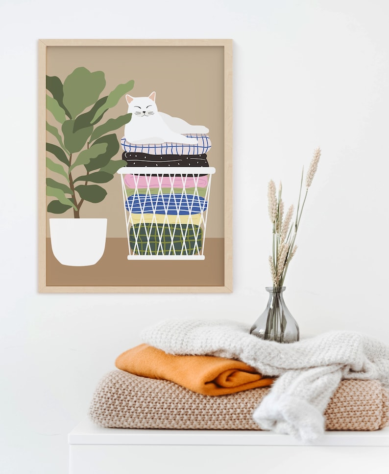 Printable Laundry and Cat Wall Art, Laundry Room Digital Print, Laundry ...