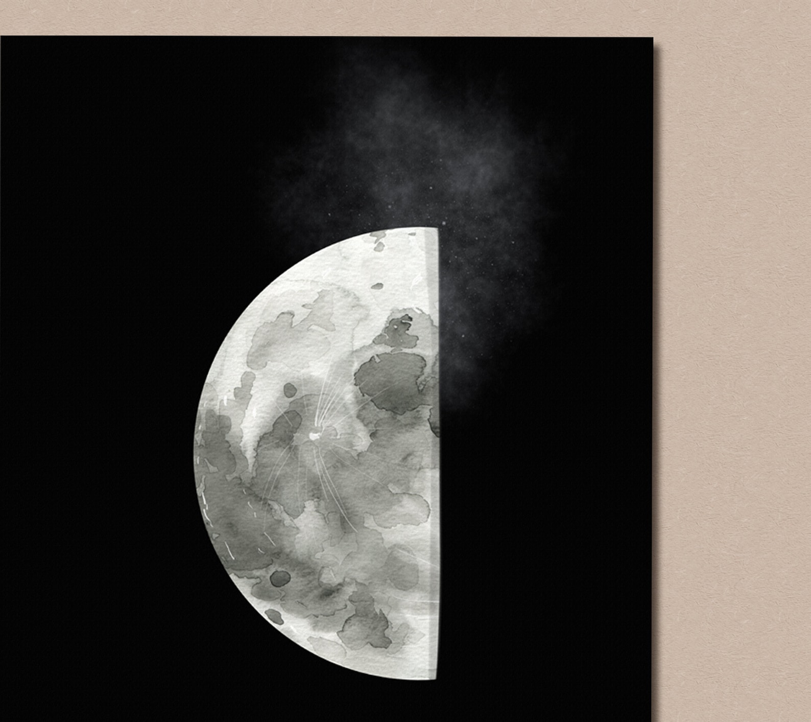 Half Moon Wall Art Printable Watercolor Moon Art Space Art Etsy