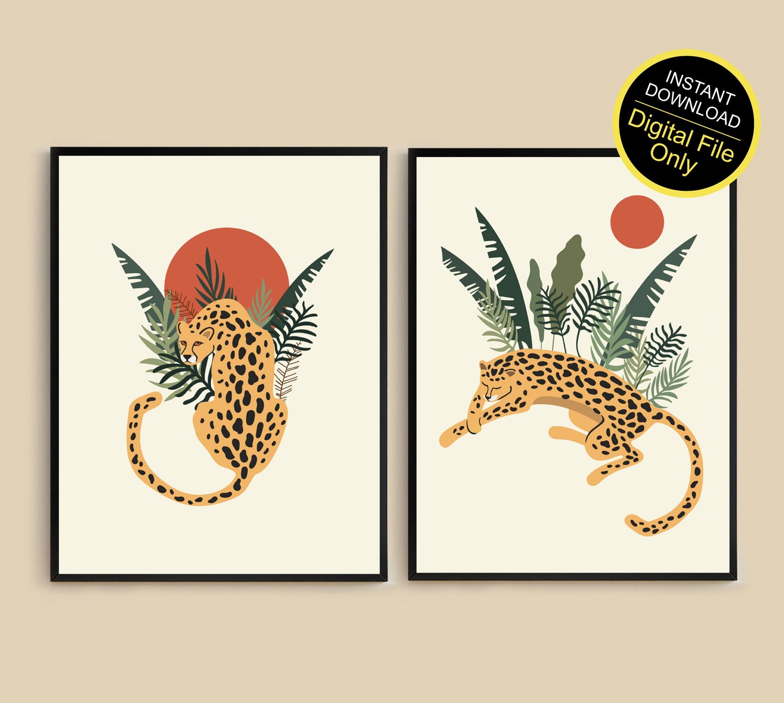 Set of 2 Cheetah Wall Art Printable Cheetah Art Boho Leopard Etsy