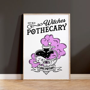 Witches Pothecary Print, Love Potion Poster, Gothic Home Decor, Love Potion Art Print, Bar Cart Art, Halloween Wall Art, Witchy Halloween