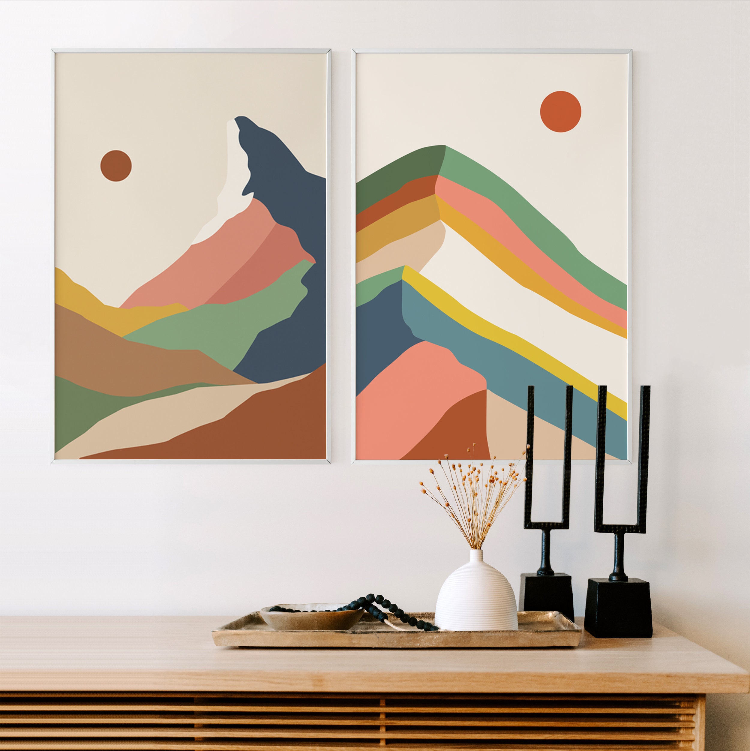 Boho Mountain Abstract Printable Wall Art Landscape Poster Etsy