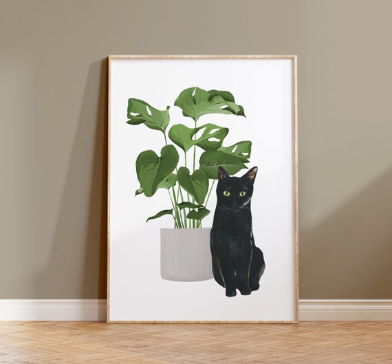 Schwarze Katze Monstera Wandkunst, schwarze Katze Kunstwerk, Katze und  Pflanze Poster, Aquarell Katze Druck, Katzenliebhaber Kunst, Katze  Zimmerpflanze, Monstera Druck - Etsy.de
