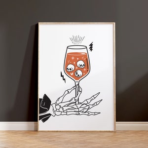 Halloween Kitchen, Halloween Home Decor, Skeleton Hand Print, Bar Wall Decor, Bar Cart Print, Spooky Wall Art, Wine Lover, Halloween Party