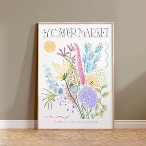 Flower Drawing Print, Flower Market Wall Art, Botanical Printable, Flower Digital Download, Floral Wall Art, Colorful Flower Art, Home Decor
