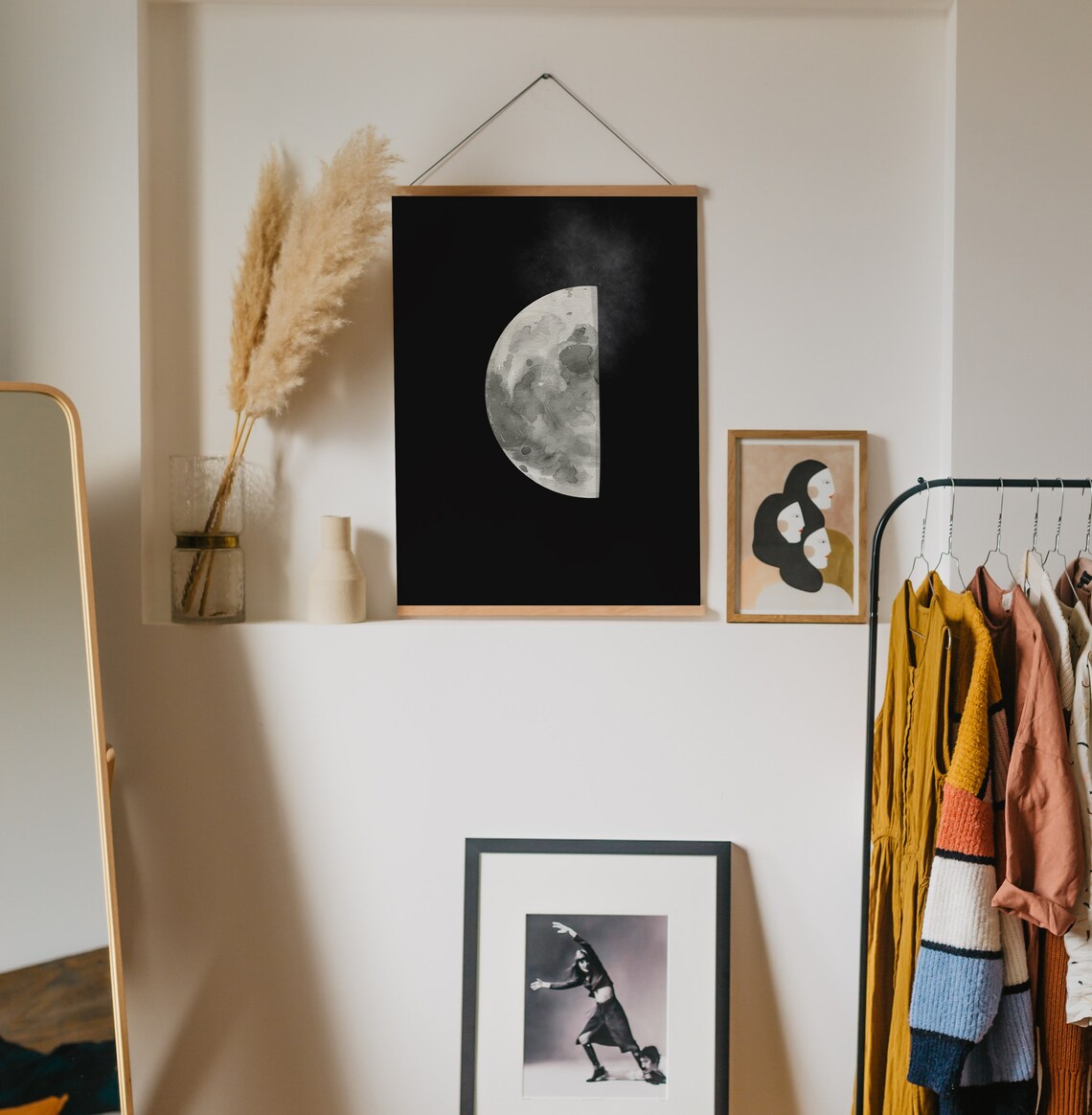 Half Moon Wall Art Printable Watercolor Moon Art Space Art Etsy