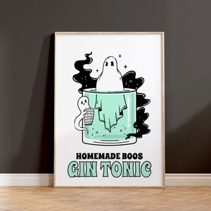 Halloween Gin Tonic Print, Cocktail Artwork, Bar Cart Decor, Halloween Kitchen Art, Alcohol Wall Art, Home Bar Wall Art, Printable Gin Tonic