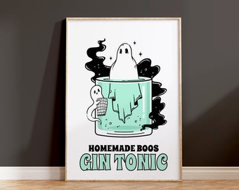 Halloween Gin Tonic Print, Cocktail Artwork, Bar Cart Decor, Halloween Kitchen Art, Alcohol Wall Art, Home Bar Wall Art, Printable Gin Tonic