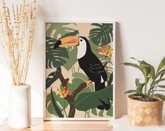 Toucan Bird Print, Tropical Bird Poster, Jungle Wall Art, Tropical Wall Decor, Printable Toucan Wall Art, Bird Illustration, Toucan Artwork