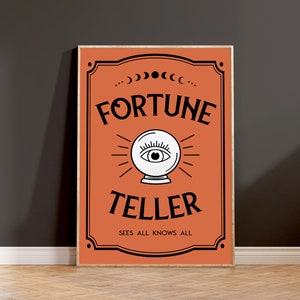 Fortune Teller Sign Print, Halloween Digital Print, Psychic Wall Art, Witchy Wall Art Print, Halloween Home Decor, Halloween  Art Download