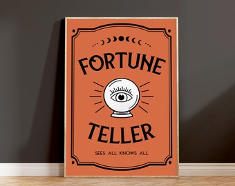 Fortune Teller Sign Print, Halloween Digital Print, Psychic Wall Art, Witchy Wall Art Print, Halloween Home Decor, Halloween  Art Download