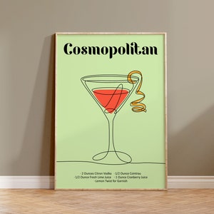 Printable Cosmopolitan Wall Art, One Line Drawing Cocktail Art, Cocktail Artwork, Bar Cart Art, Cocktail Digital Print, Summer Cocktail Art