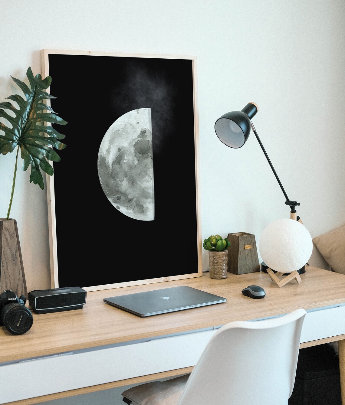 Half Moon Wall Art Printable Watercolor Moon Art Space Art Etsy