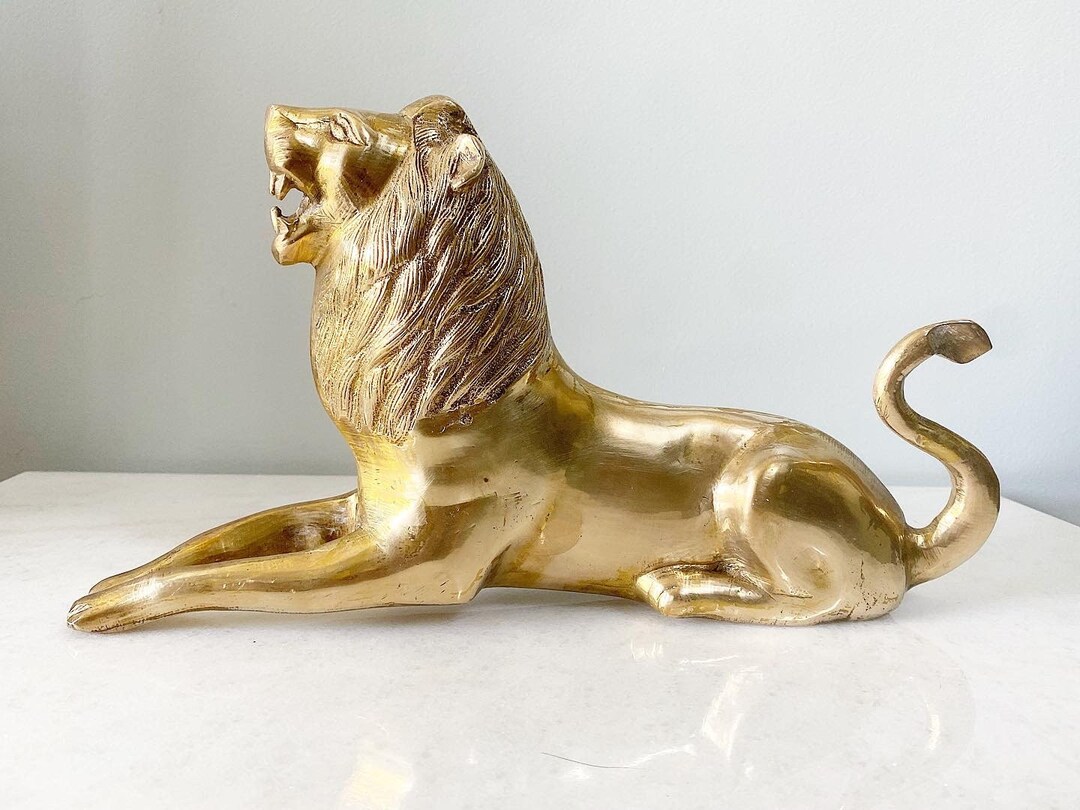 Large Powerful Fierce Vintage Brass Lion Statue - Etsy