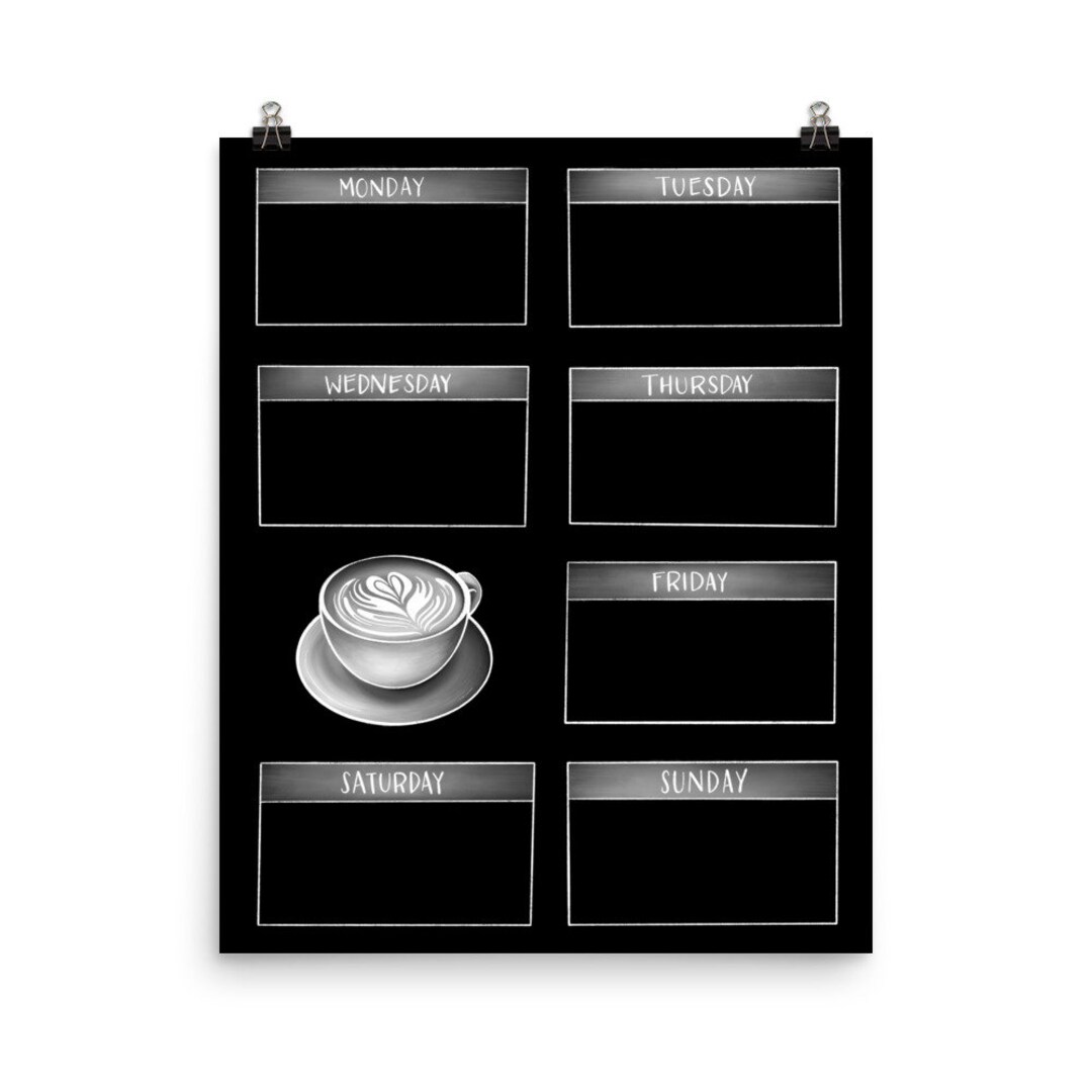 Diy weekly calendar chalkboard coffee wall planner poster etsy