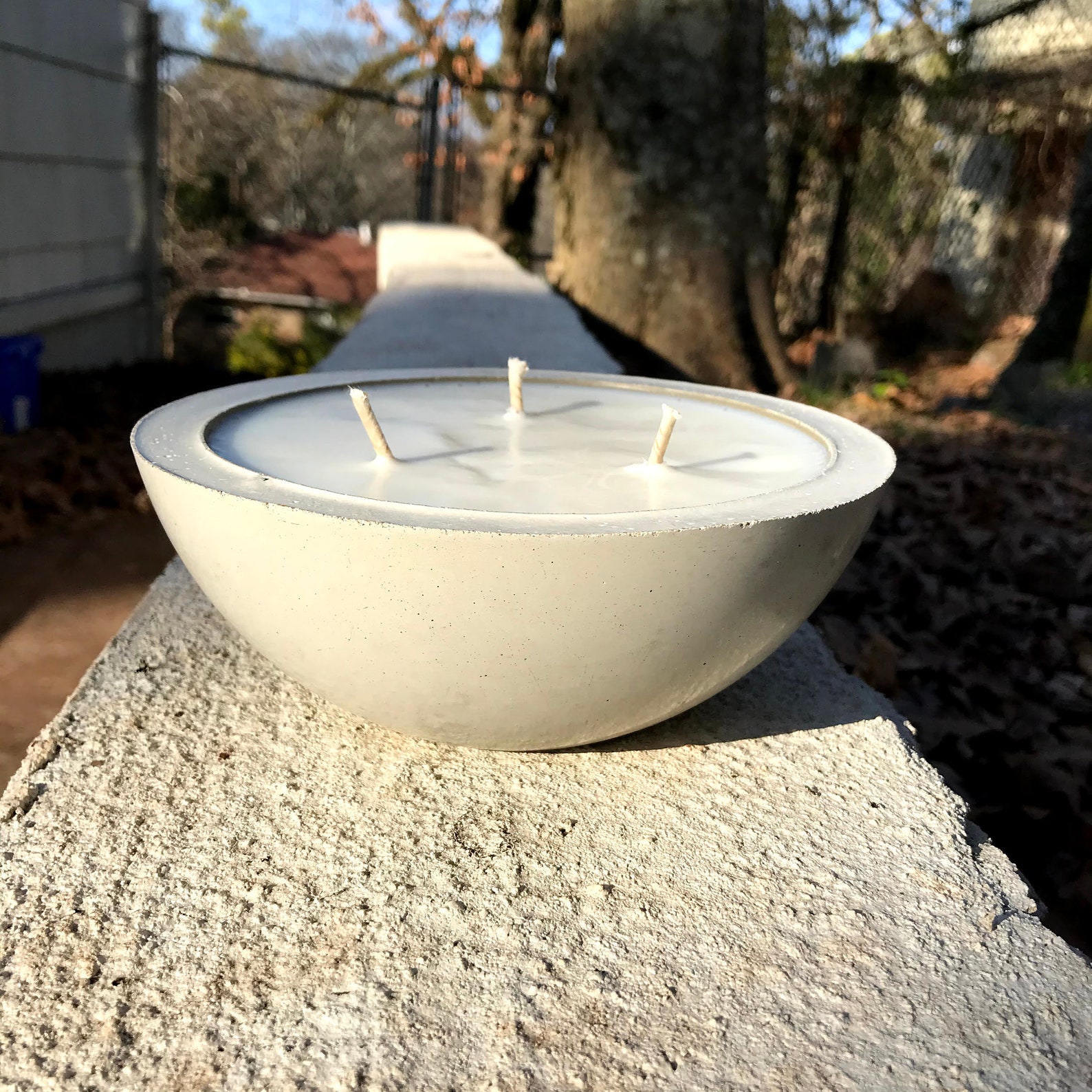 Soy Candle 16 oz Large Concrete Bowl Candle Charcoal Stone Etsy