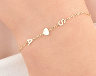 Gold Bracelet | 14K Gold Initial Bracelet | Initial Bracelet | Friendship Bracelet | Letter Bracelet | Christmas Gift | Couples Bracelet