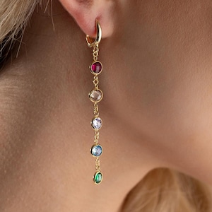 Birthstone Earrings, Family Birthstone  Earrings, Dangle Drop Birthstone Earrings, Multiple Birthstone Earrings, Gift for Moms and Christmas