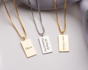 Tag Necklace, Personalized Tag Necklace, Engraved Tag Necklace, Necklaces for Women, Minimal Quote Necklace, Tag Choker, Christmas Gift