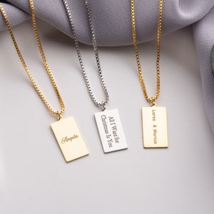 Tag Necklace, Personalized Tag Necklace, Engraved Tag Necklace, Necklaces for Women, Minimal Quote Necklace, Tag Choker, Christmas Gift