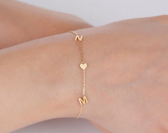 Letter Initial Bracelet, Letter Bracelet, Couples Bracelet, Custom Bracelet, Tiny Bracelet, 14K SOLID GOLD Bracelet, Mother's Day Gift
