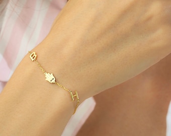 Letter Initial Bracelet, Letter Bracelet, Paw Bracelet, Hamsa Bracelet, Tiny Butterfly  Bracelet, 14 K GOLD Plated Bracelet, Christmas Gift